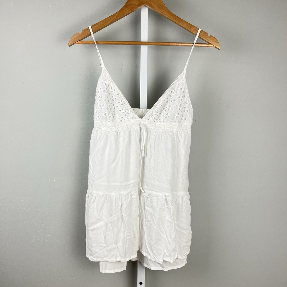 Princess Polly Tank Top Cami Womens 4 White Sleeveless Eyelet Boho‎ Western - Picture 2 of 6